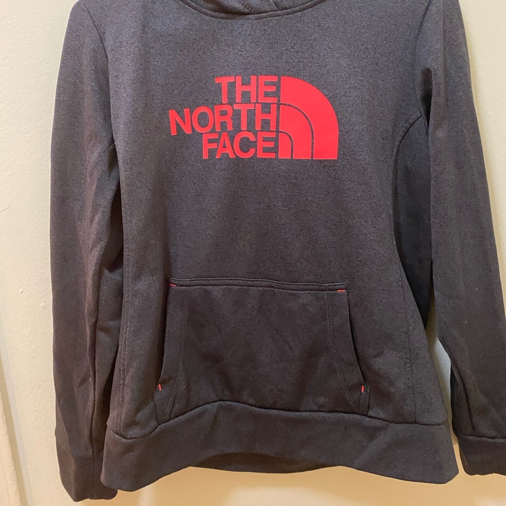 North Face sweatshirt with pink hood.